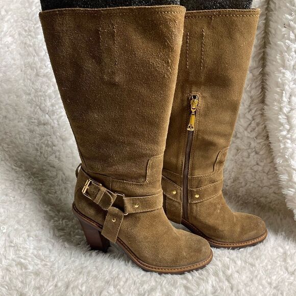Talbots Brown Leather Suede mid calf Boots. Side zipper gold tone accent SZ 9.5 - Picture 4 of 11